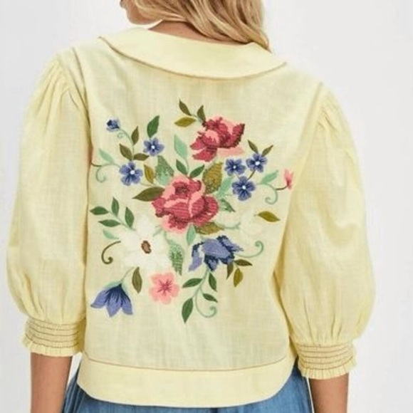 Free People Tops - Free People Ryland Blouse in Summer Lemonade, Beautiful Embroidery, NWT